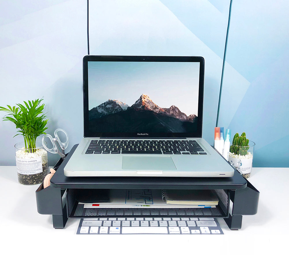 Monitor Stand Riser with Pull Out Storage Drawer-Side Pocket