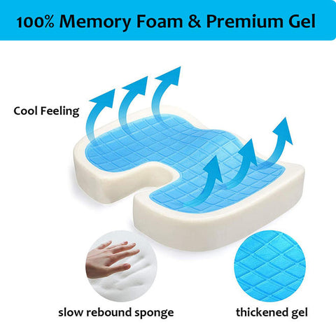 Cool Gel Memory Foam Seat Cushion, 450mm x 370mm x 71mm