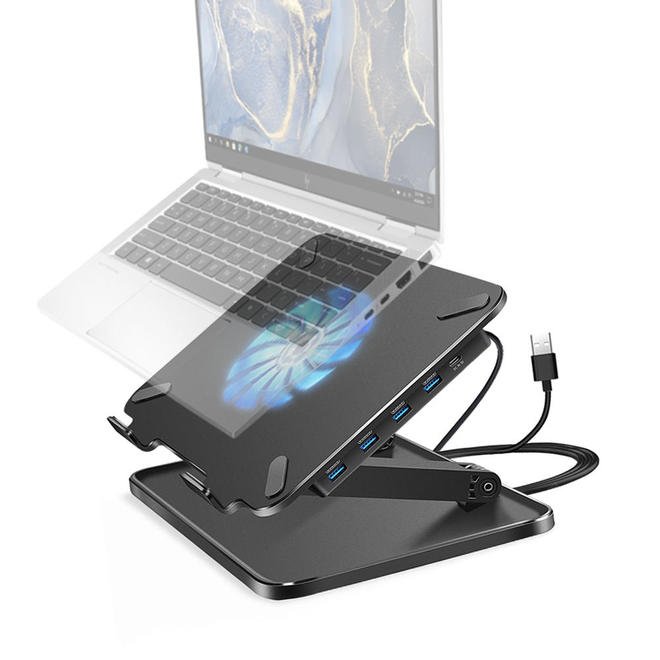 Adjustable Laptop Stand with Cooling Fan& 4-Port USB 3.0 Hub